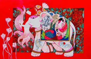 Untitled 1' religious acrylic painting by artist Pritam Chivate, 38x58 inch, on canvas