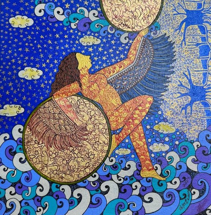 contemporary mixed media painting titled 'Untitled 1', 12x12 inches, by artist Seema Kohli on Canvas