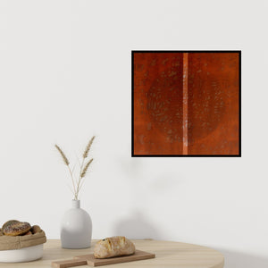 Preview of 'Untitled 1 (Cosmic Meditation)' Painting by Pradeep Ahirwar shown on a wall in a furnished room.