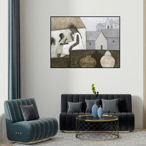 Nagesh Ghodke's 'Untitled 1 (Mother and Child)' painting visualized above a sofa in a contemporary room.