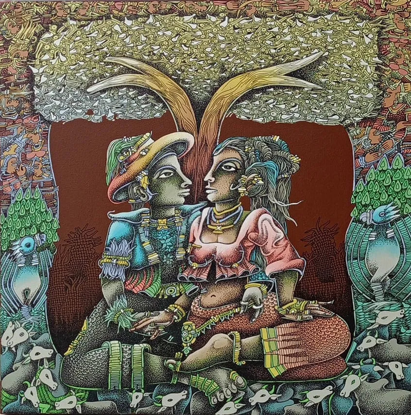 Figurative oil painting titled 'Untitled 1', 24x24 inch, by artist Jitendra Dangi on Canvas