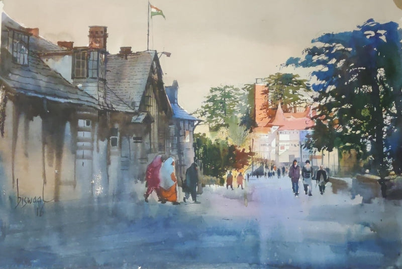 Landscape watercolor painting titled 'Untitled 1', 22x28 inch, by artist Bijay Biswaal on Paper