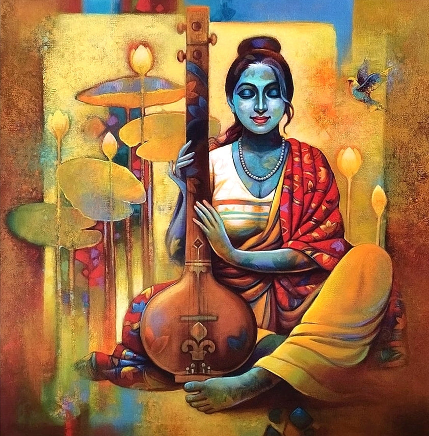 Untitled 1' figurative acrylic painting by artist Sanjay Lokhande, 48x48 inch, on canvas