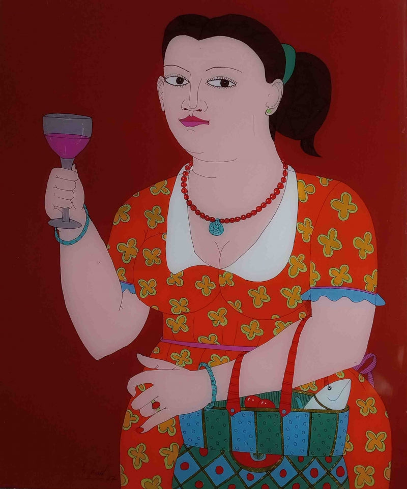 Untitled 1' figurative mixed-media painting by artist Shripad Gurav, 21x16 inch, on acrylic sheet