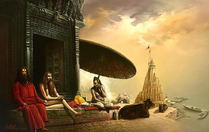 Untitled 1' religious oil painting by artist Amit Bhar, 30x48 inch, on canvas