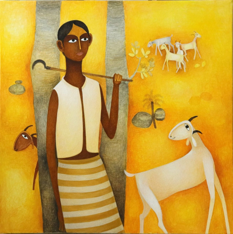 Untitled 1' figurative acrylic painting by artist Mohan Naik, 22x22 inch, on canvas