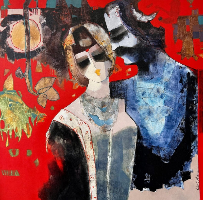 Untitled 1' figurative mixed-media painting by artist Sachin Jaltare, 36x36 inch, on canvas