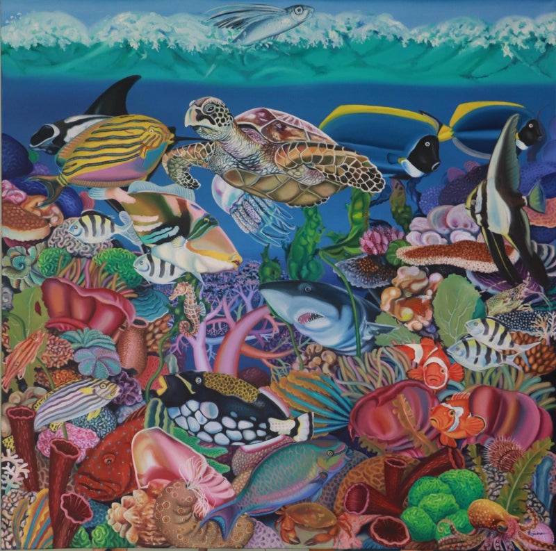 Untitled 1' animals oil painting by artist Rejeesh Sarovar, 48x48 inch, on canvas