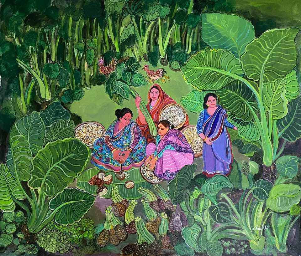 'Untitled 1' figurative acrylic painting by artist Chaitali Chanda, 42x36 inch, on canvas