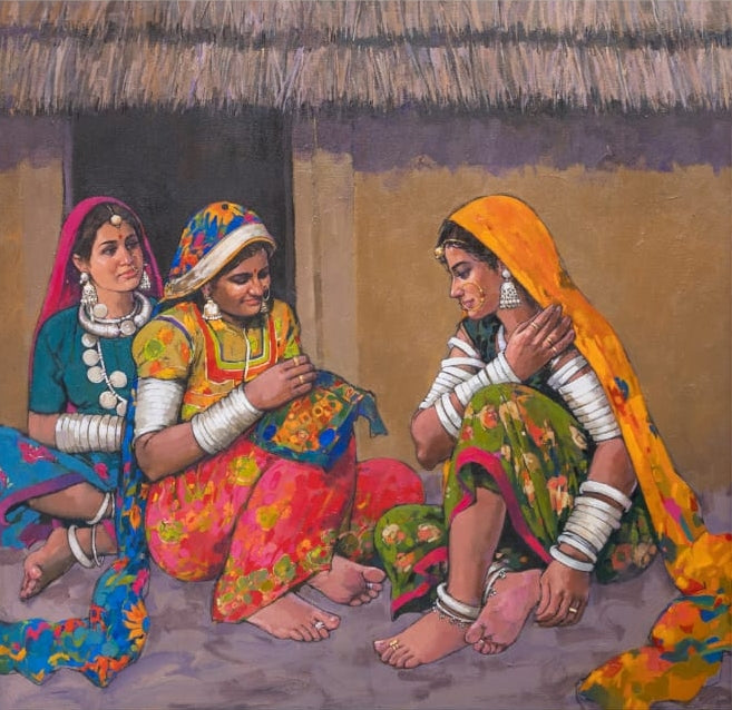 'Untitled 1' figurative acrylic painting by artist Anushka Varekar, 38x37 inch, on canvas