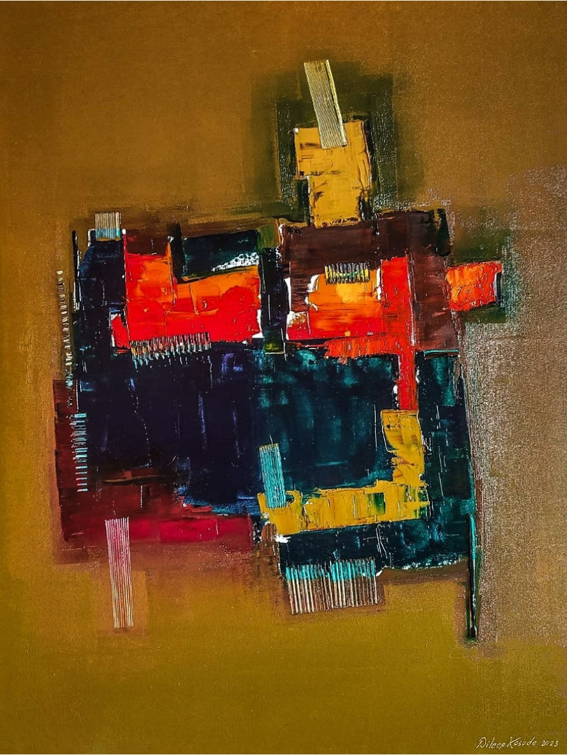 'Untitled 1' abstract oil painting by artist Dileep Kosode, 44x33 inch, on canvas