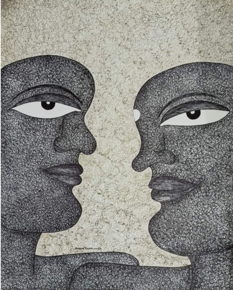 Untitled 1' figurative mixed-media painting by artist Ankita Dutta, 28x22 inch, on paper