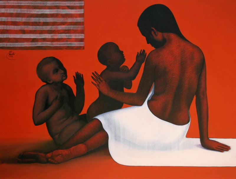 'Untitled 1' figurative acrylic painting by artist Sunil Paraji Tambe, 36x48 inch, on canvas