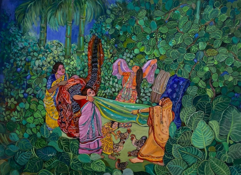 'Untitled 1' figurative acrylic painting by artist Chaitali Chanda, 36x48 inch, on canvas