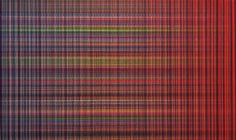 'Untitled 1' abstract mixed-media painting by artist Yuvan Bothisathuvar, 36x60 inch, on board