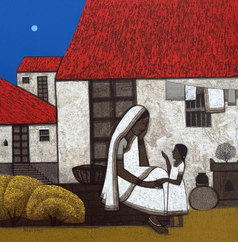 'Untitled 1' figurative acrylic painting by artist Nagesh Ghodke, 30x30 inch, on canvas