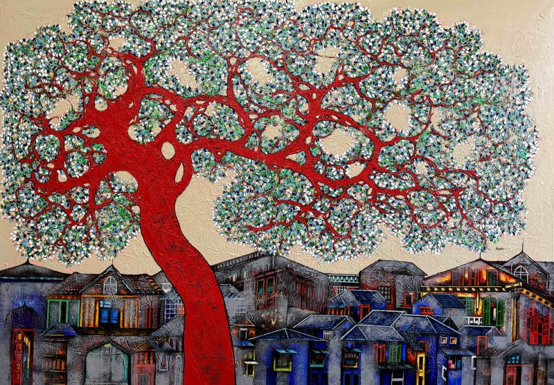 'Untitled 1' nature acrylic painting by artist Bhaskar Rao, 48x72 inch, on canvas