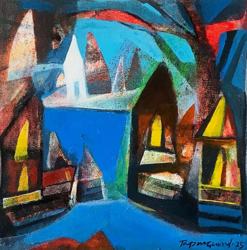 'Untitled 1' landscape acrylic painting by artist Tapas Ghosal, 12x12 inch, on canvas