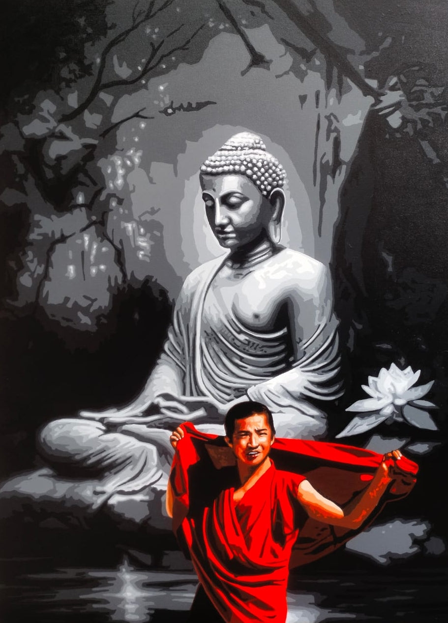 'Untitled 1' religious acrylic painting by artist Sujit Karmakar, 48x36 inch, on canvas