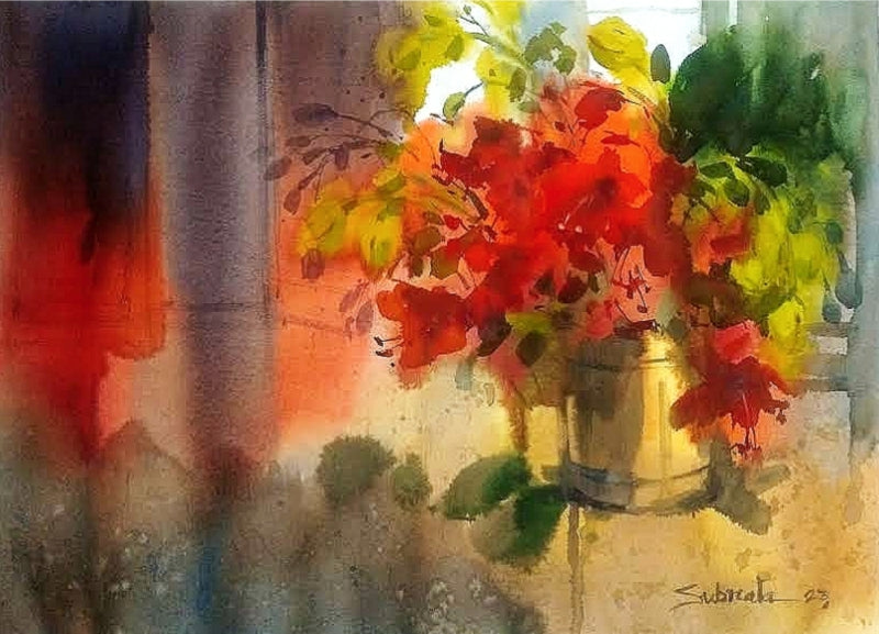 'Untitled 1' nature watercolor painting by artist Subrata Malakar, 22x30 inch, on paper