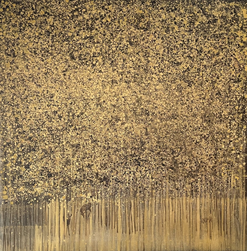 'Untitled 1' nature mixed-media painting by artist Vyoma Parikh, 36x36 inch, on linen