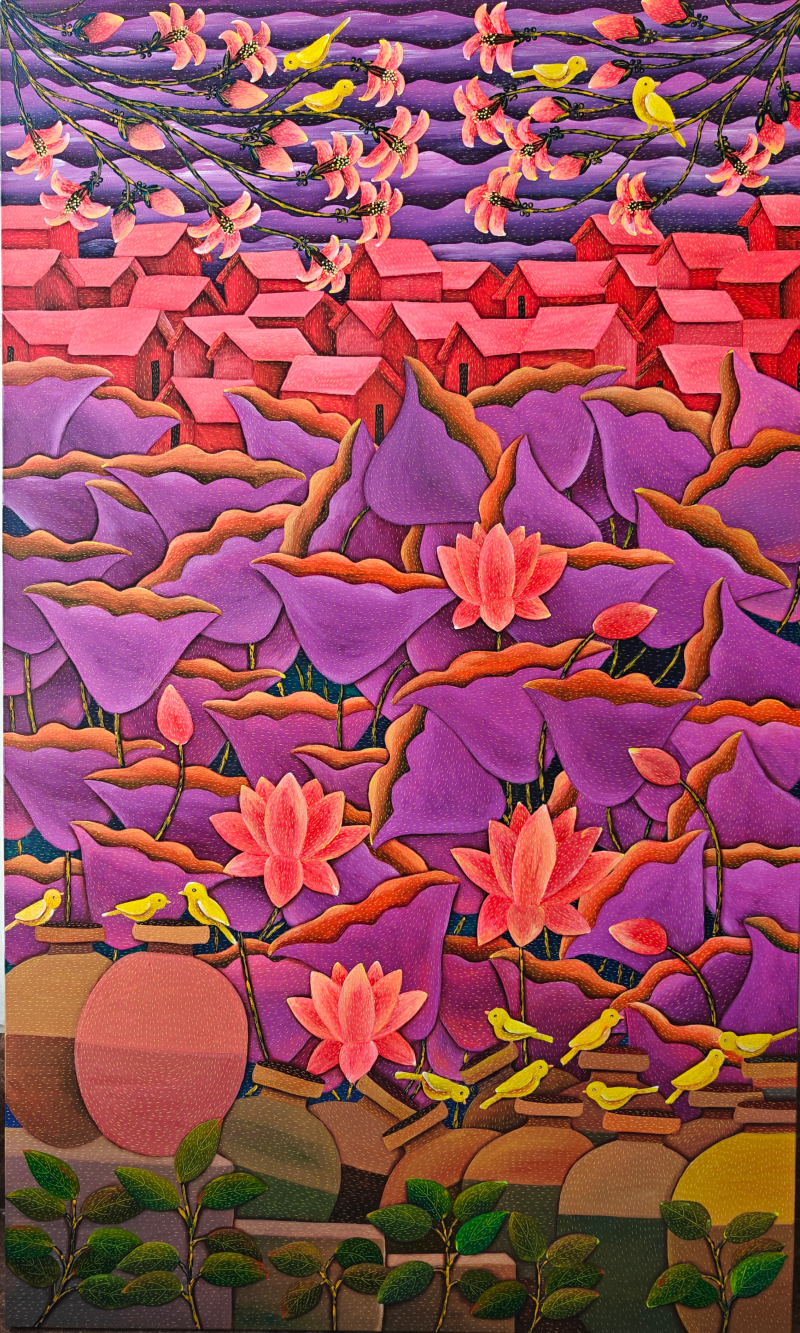 'Untitled 1' nature acrylic painting by artist Sadaf Beg Khan, 60x36 inch, on canvas