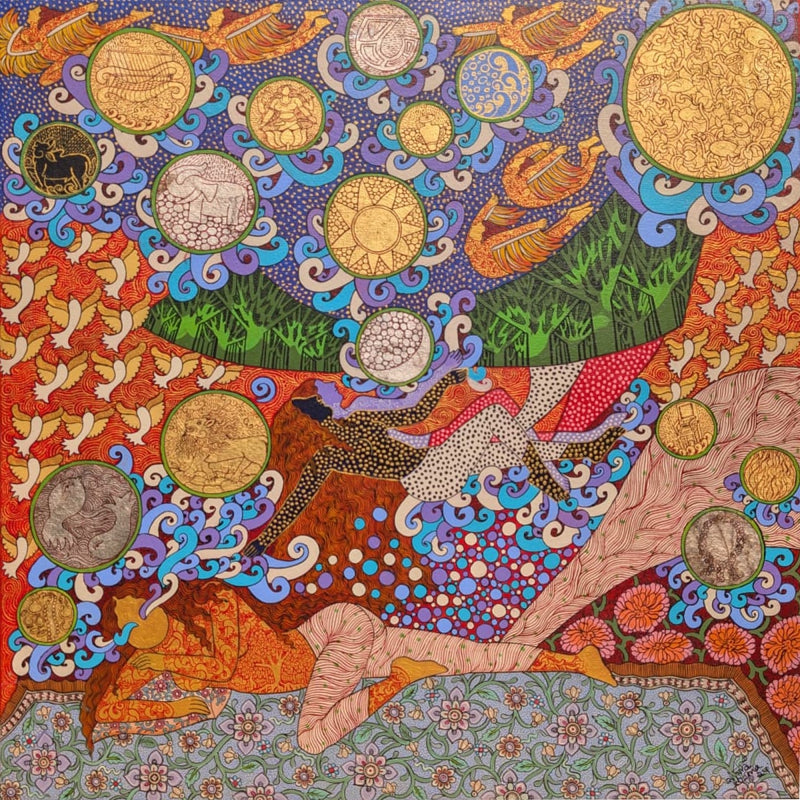 Untitled 1' contemporary mixed-media painting by artist Seema Kohli, 24x24 inch, on canvas