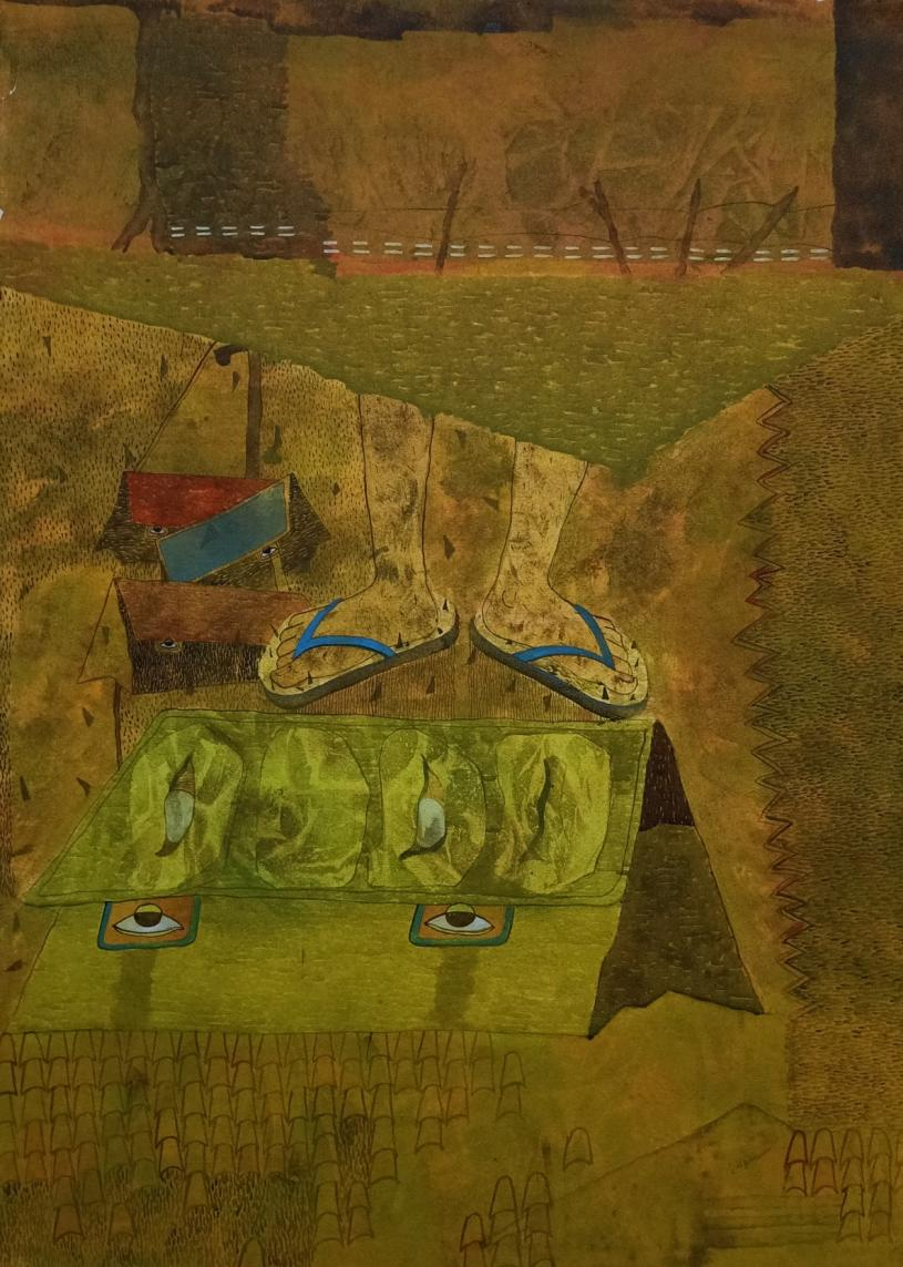 Untitled 1' contemporary acrylic painting by artist Ashwin Khapare, 35x25 inch, on paper