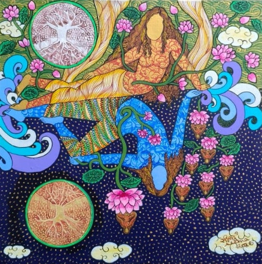 Untitled 1' contemporary mixed-media painting by artist Seema Kohli, 12x12 inch, on canvas