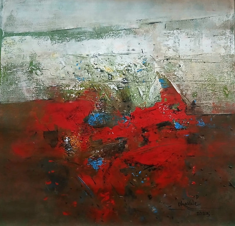 'Untitled 1' abstract acrylic painting by artist Dnyaneshwar Dhavale, 24x24 inch, on canvas