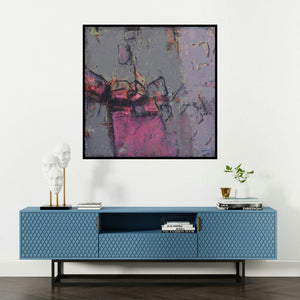 'Untitled 1 (Emergence)' painting by Anuja Paturkar shown on a wall in a furnished room.