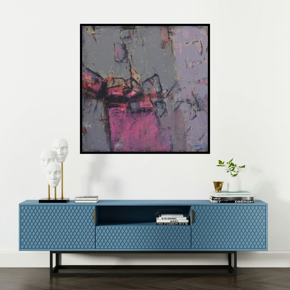 'Untitled 1 (Emergence)' painting by Anuja Paturkar shown on a wall in a furnished room.