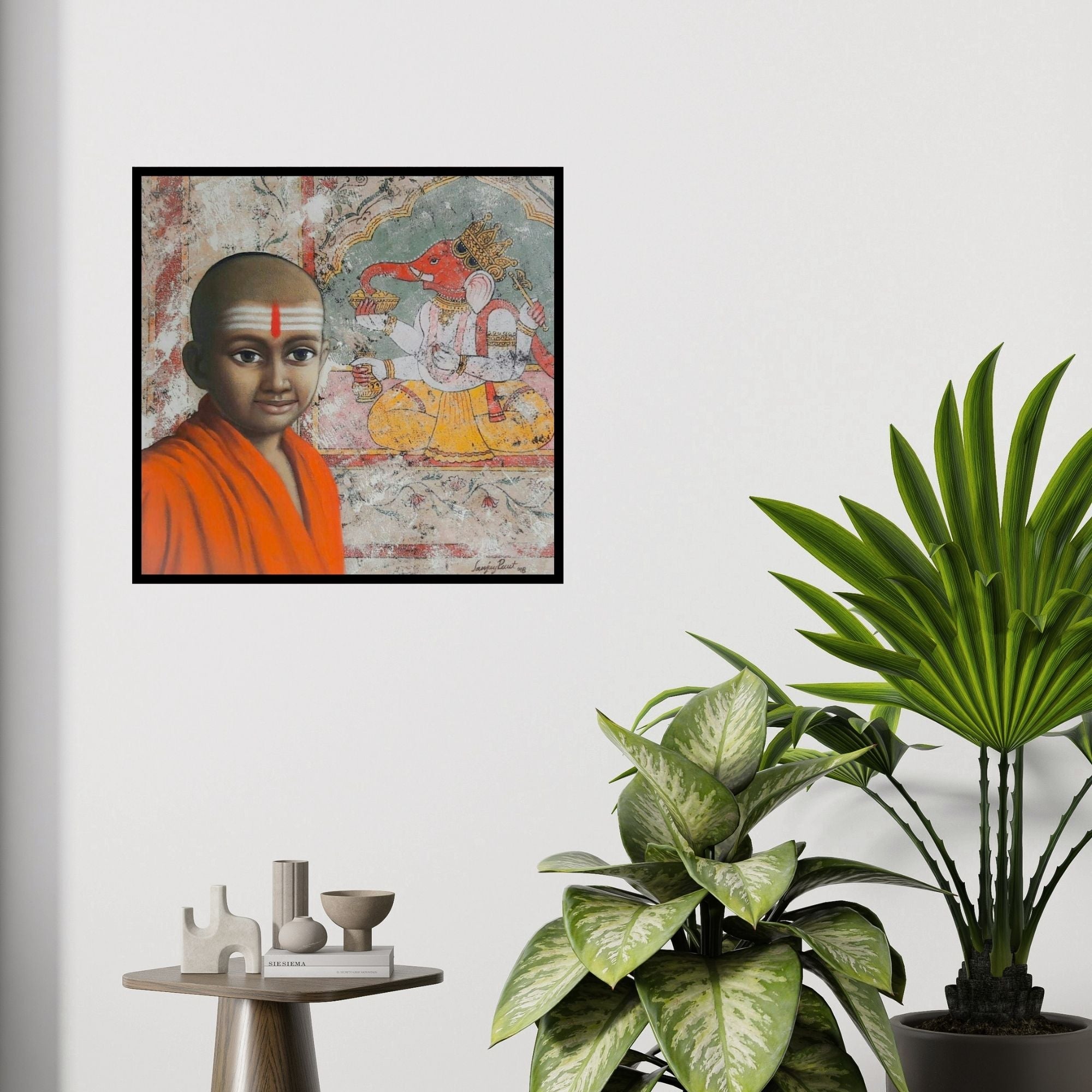 In-situ view of Sanjay Raut's 'Untitled 1 (Young Saint at Ganesha Wall)' painting in a room