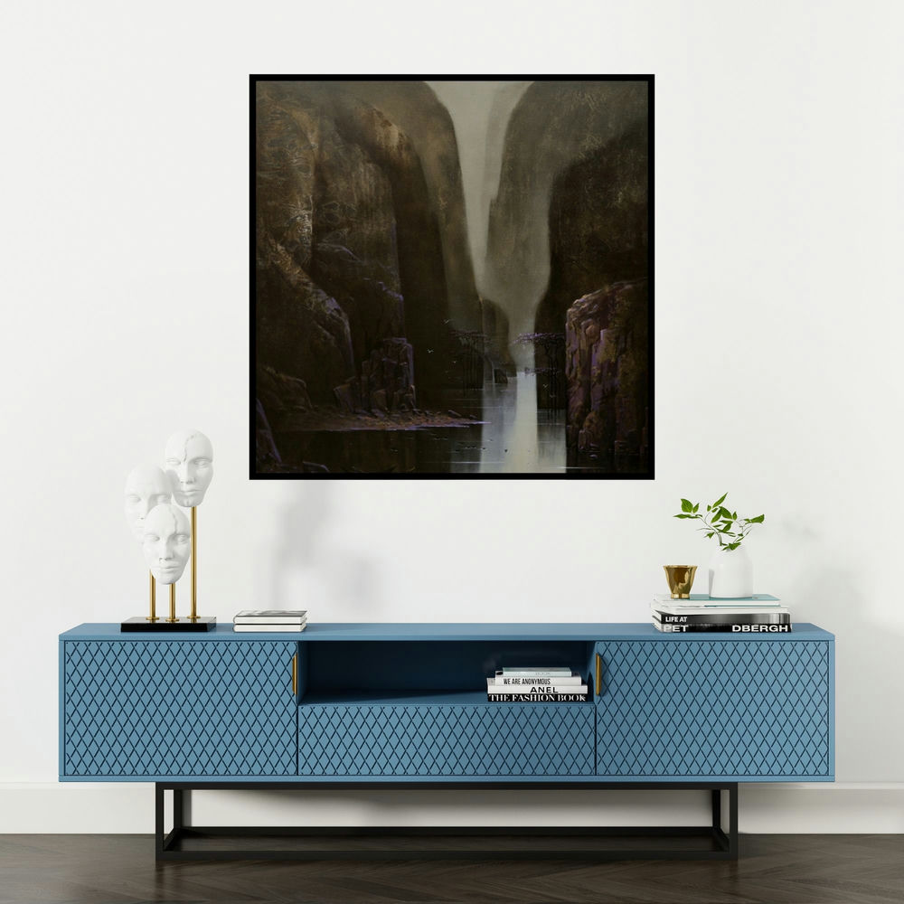 'Untitled 1 (Path to Tranquility)' painting by Nagesh Hankare shown on a wall in a furnished room.