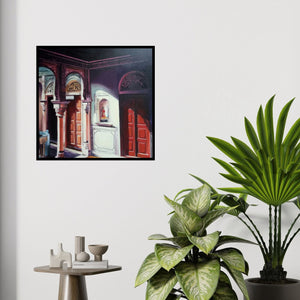 In-situ view of Rajashree Sutar's 'Untitled 1 (Palace Interior)' painting in a room
