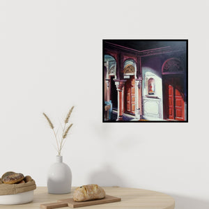 Preview of 'Untitled 1 (Palace Interior)' Painting by Rajashree Sutar shown on a wall in a furnished room.