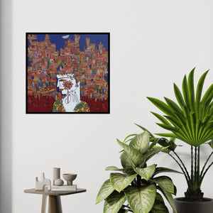 In-situ view of Biswajit Mondal's 'Untitled 1 (Dreams of the City)' painting in a room