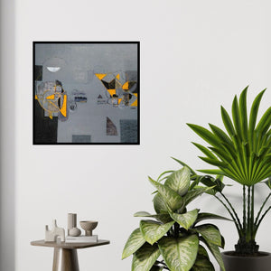 In-situ view of Vivek Nimbolkar's 'Untitled 1 (Gray and Gold Composition)' painting in a room