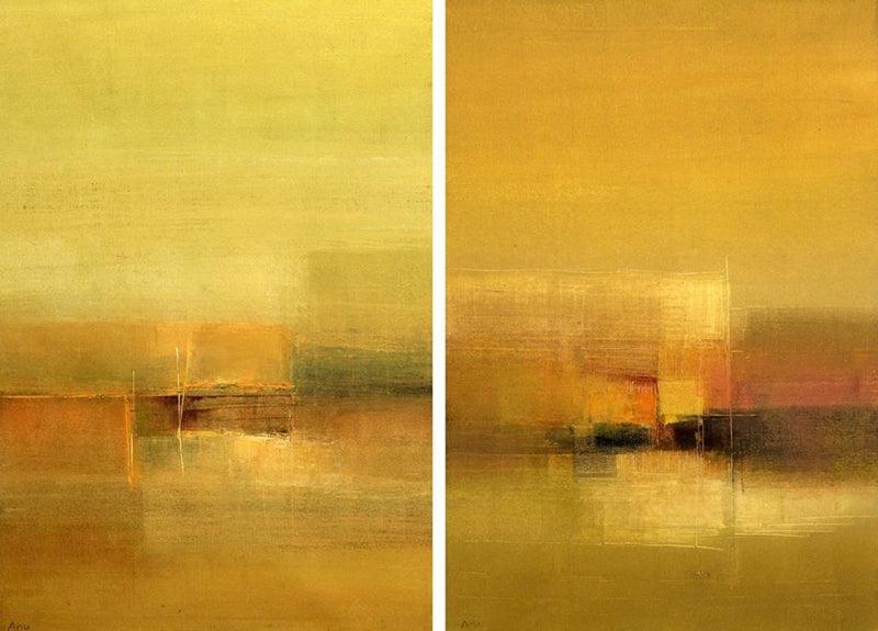 Abstract oil painting titled 'Untitled 1 ( Diptych)', 40x30 inches, by artist Anu Kulkarni on Canvas