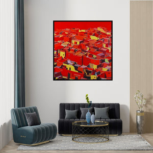 Preview of 'Untitled 10' Painting by Madan Pawar shown on a wall in a furnished room.