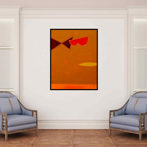 In-situ view of Bhushan Vaidhya's 'Untitled 10 (Ochre Meditation: An Abstract Composition)' painting in a room