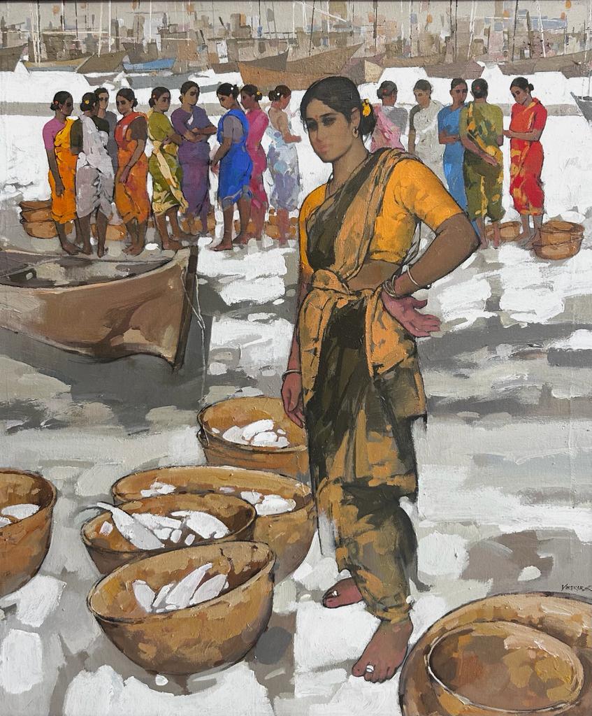 Figurative acrylic painting titled 'Untitled 10', 36x31 inches, by artist Satyajeet Varekar on Canvas