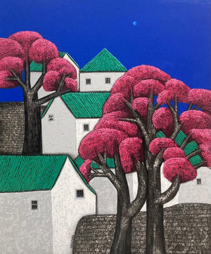 Cityscape acrylic painting titled 'Untitled 101', 36x30 inches, by artist Nagesh Ghodke on Canvas