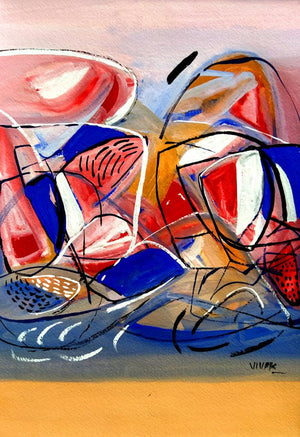Untitled 102 (Modern art) by Vivek Nimbolkar, Original Mixed Media Abstract Painting on Paper, X-Small Vertical Wall Art