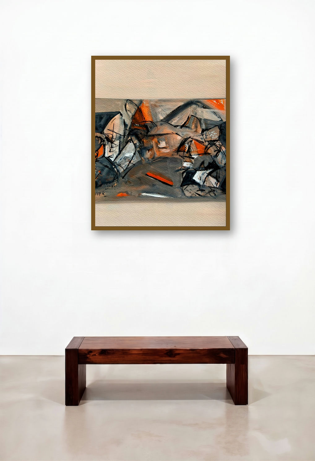 Untitled 104 (modern abstract art) by artist Vivek Nimbolkar displayed in a Contemporary Luxury Bedroom