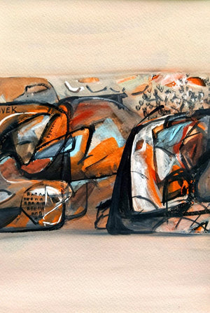 Untitled 105 (Geometric art) by Vivek Nimbolkar, Original Mixed Media Abstract Painting on Paper, X-Small Vertical Wall Art