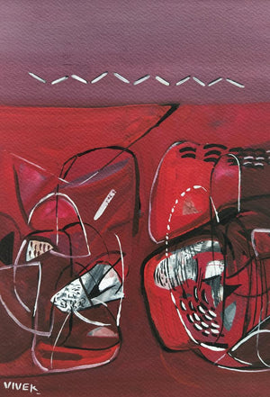 Untitled 108 (modern art) by Vivek Nimbolkar, Original Mixed Media Abstract Painting on Paper, X-Small Vertical Wall Art