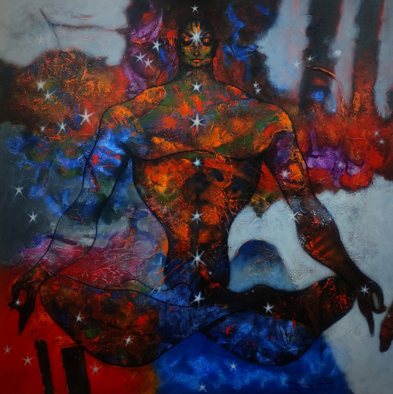 Untitled 11' religious acrylic painting by artist Ramesh Gujar, 48x48 inch, on canvas