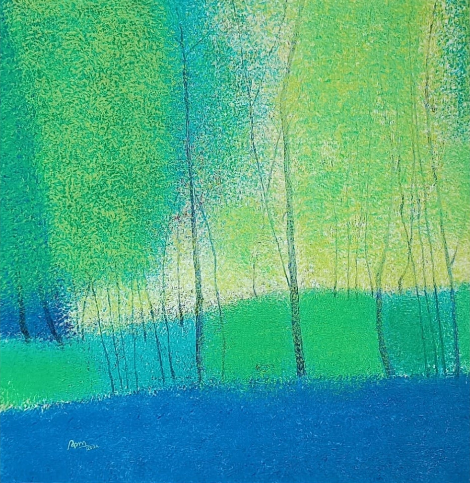 Untitled 11' nature acrylic painting by artist Vimal Chand, 36x36 inch, on canvas