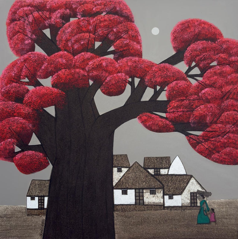 'Untitled 11' landscape acrylic painting by artist Nagesh Ghodke, 36x36 inch, on canvas